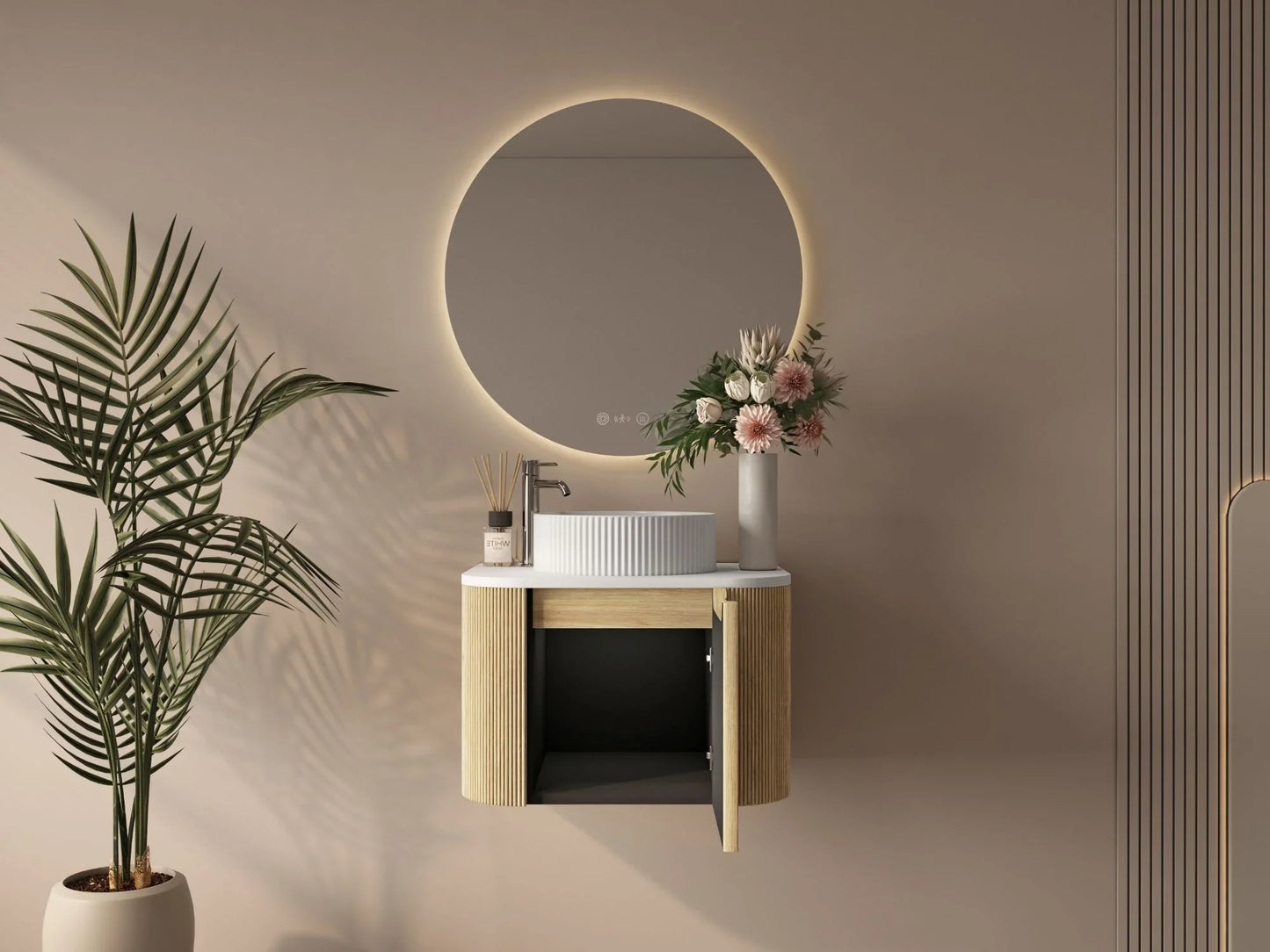 Rome 600mm Wall-Hung Cabinet - Bur Oak - 600mm / Bur Oak Cabinet & White Stone Top