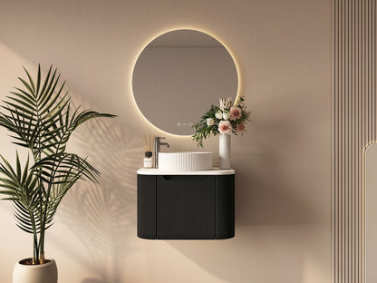 Rome 600mm Wall-Hung Cabinet - Matt Black - 600mm / Matt Black Cabinet & White Stone Top
