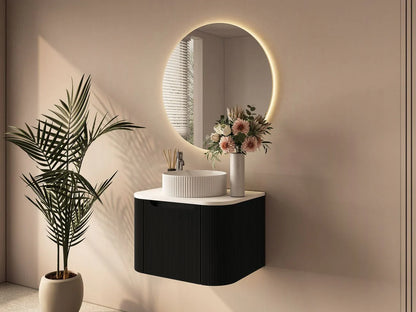 Rome 600mm Wall-Hung Cabinet - Matt Black - 600mm / Matt Black Cabinet & White Stone Top