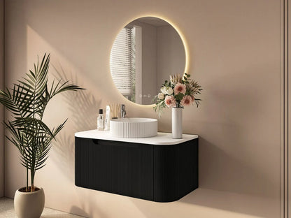 Rome 750mm Wall-Hung Cabinet - Matt Black - 750mm / Matt Black Cabinet & White Stone Top