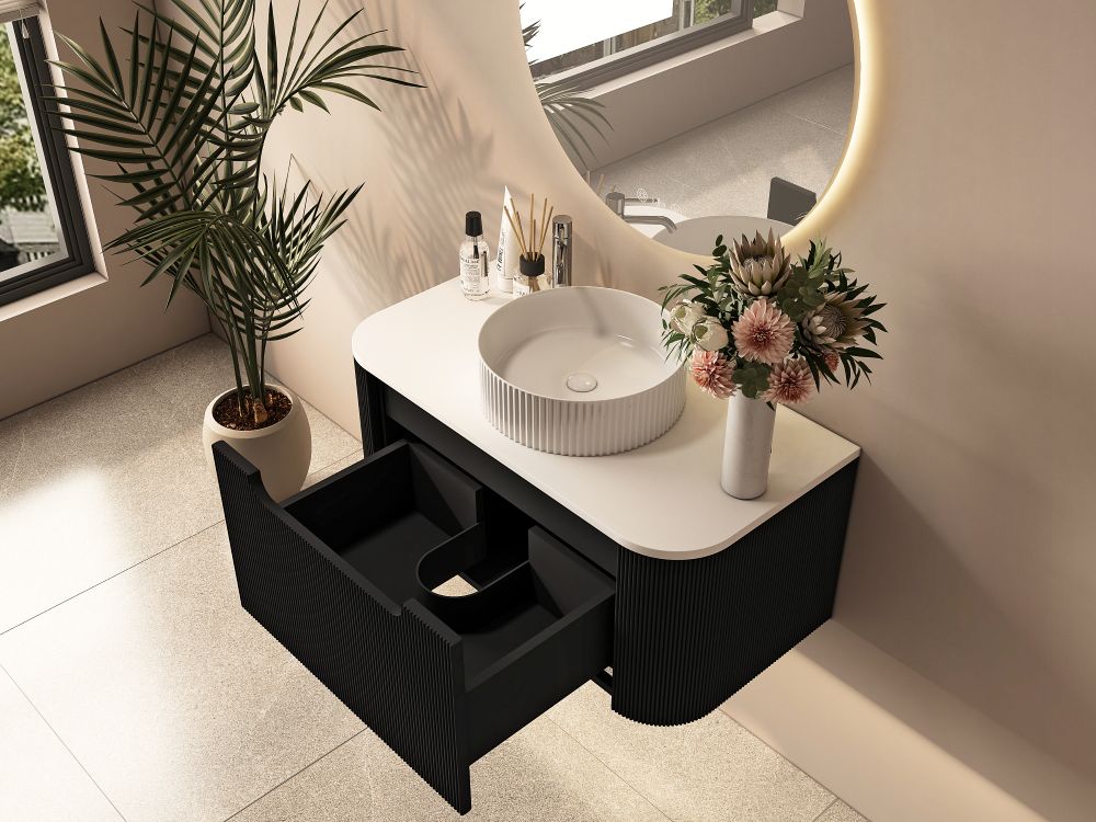 Rome 750mm Wall-Hung Cabinet - Matt Black - 750mm / Matt Black Cabinet Only