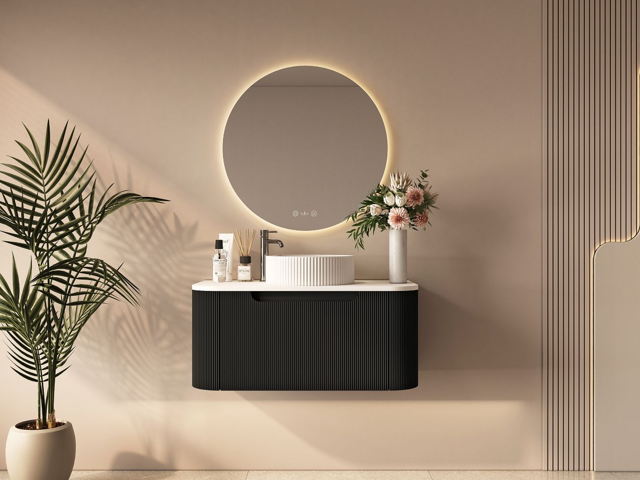 Rome 900mm Wall-Hung Cabinet - Matt Black - 900mm / Matt Black White Stone Top
