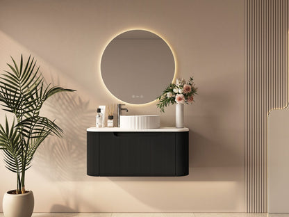 Rome 900mm Wall-Hung Cabinet - Matt Black - 900mm / Matt Black White Stone Top