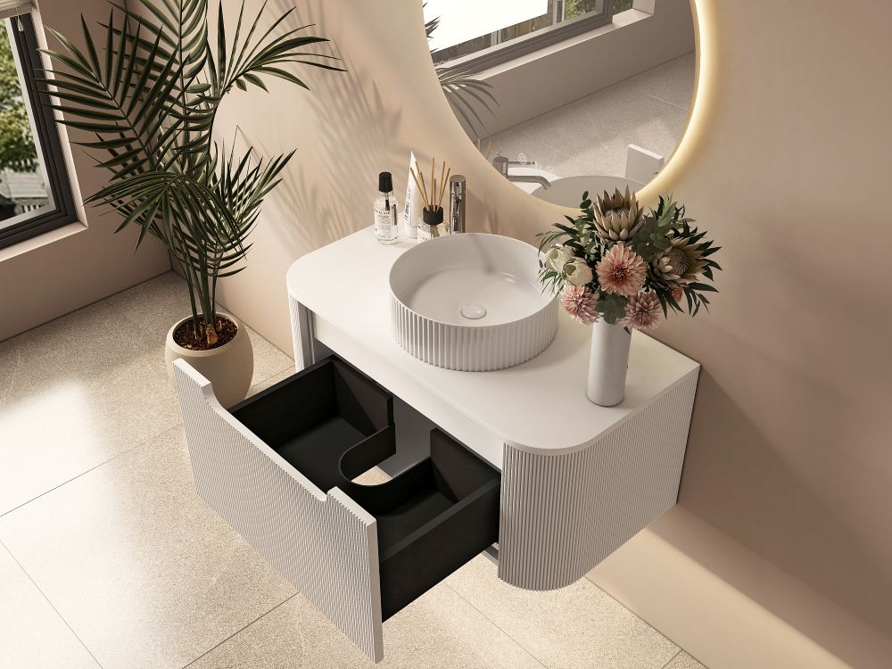 Rome 900mm Wall-Hung Cabinet - Matt White - 900mm / Matt White Cabinet & White Stone Top