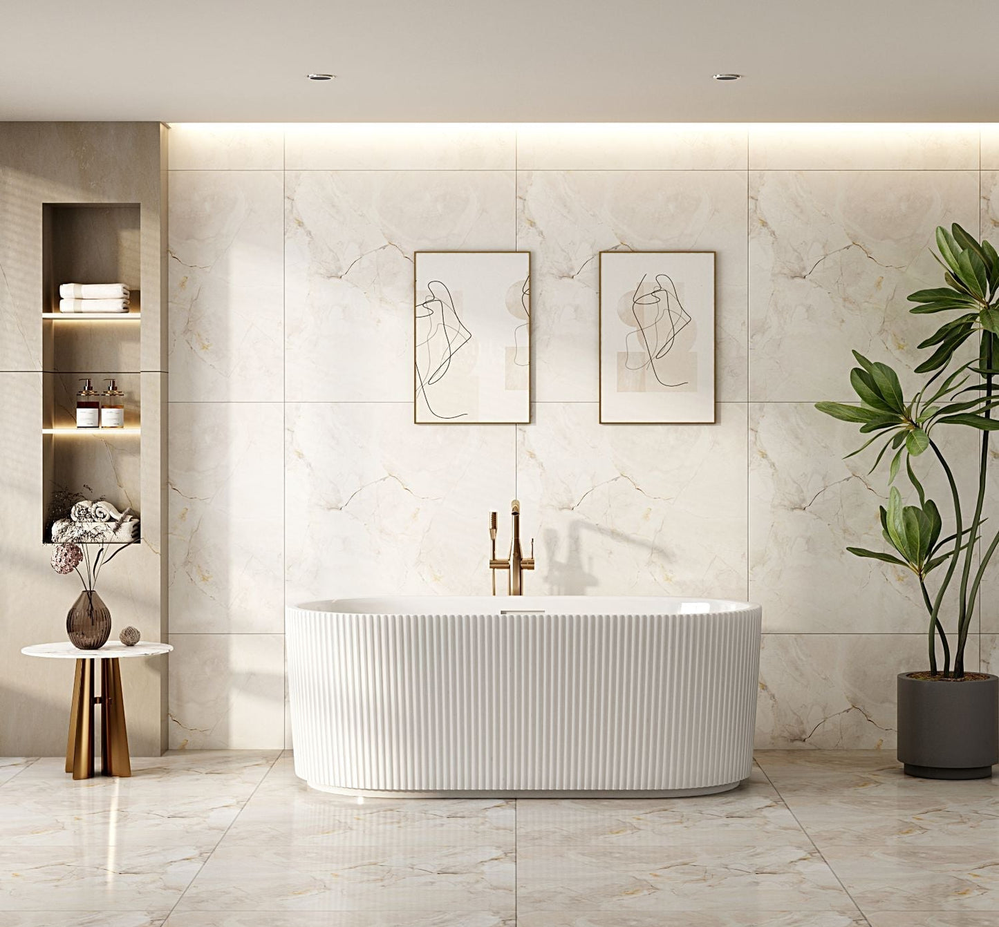 Rose Fluted V-Groove Freestanding Bathtub - 1700mm / Matt White