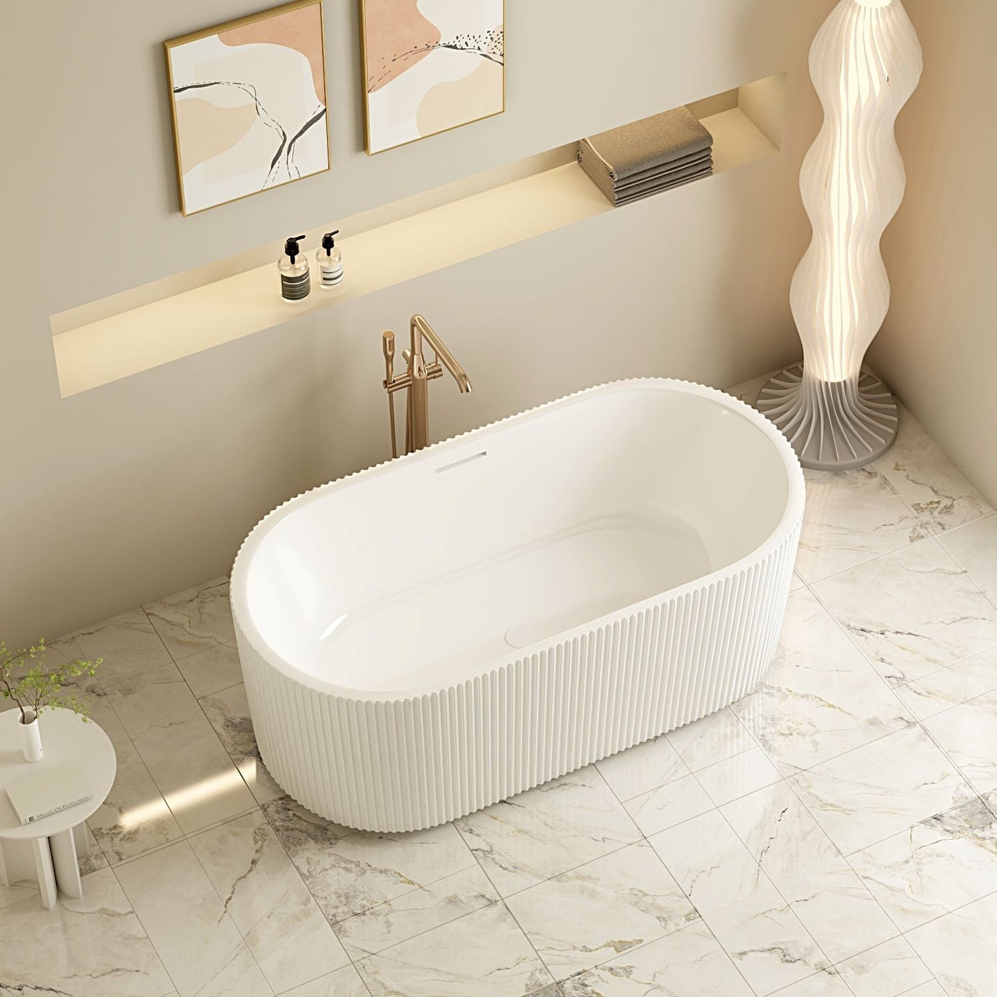 Rose Fluted V-Groove Freestanding Bathtub - 1500mm / Matt White