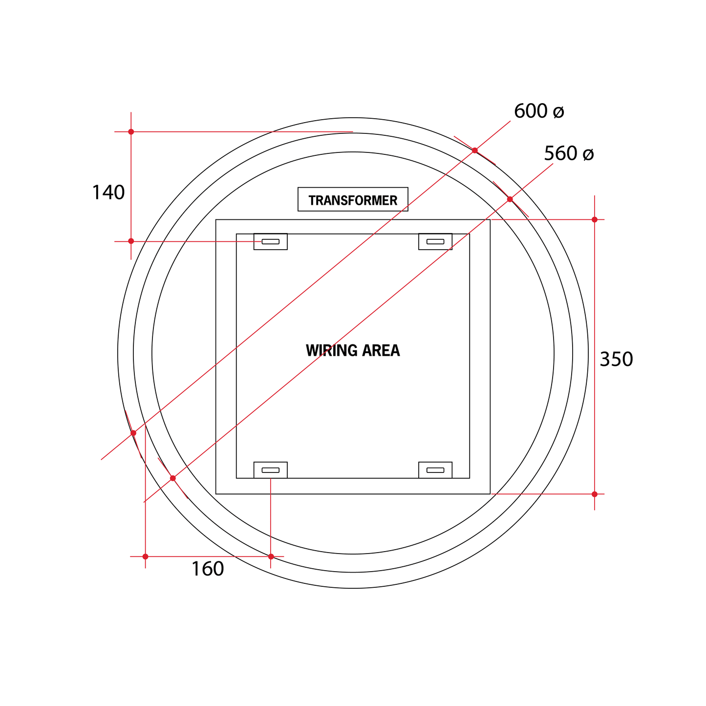 Thermogroup Backlit Round Mirror With Warm Light 600mmØ 37Watts