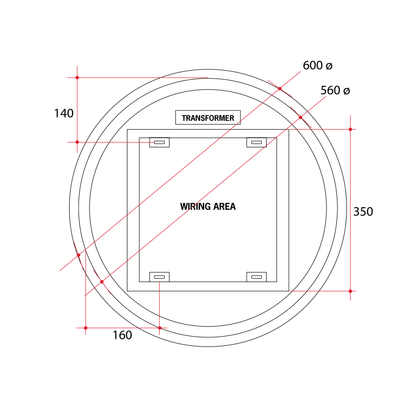 Thermogroup Backlit Round Mirror With Warm Light 600mmØ 37Watts