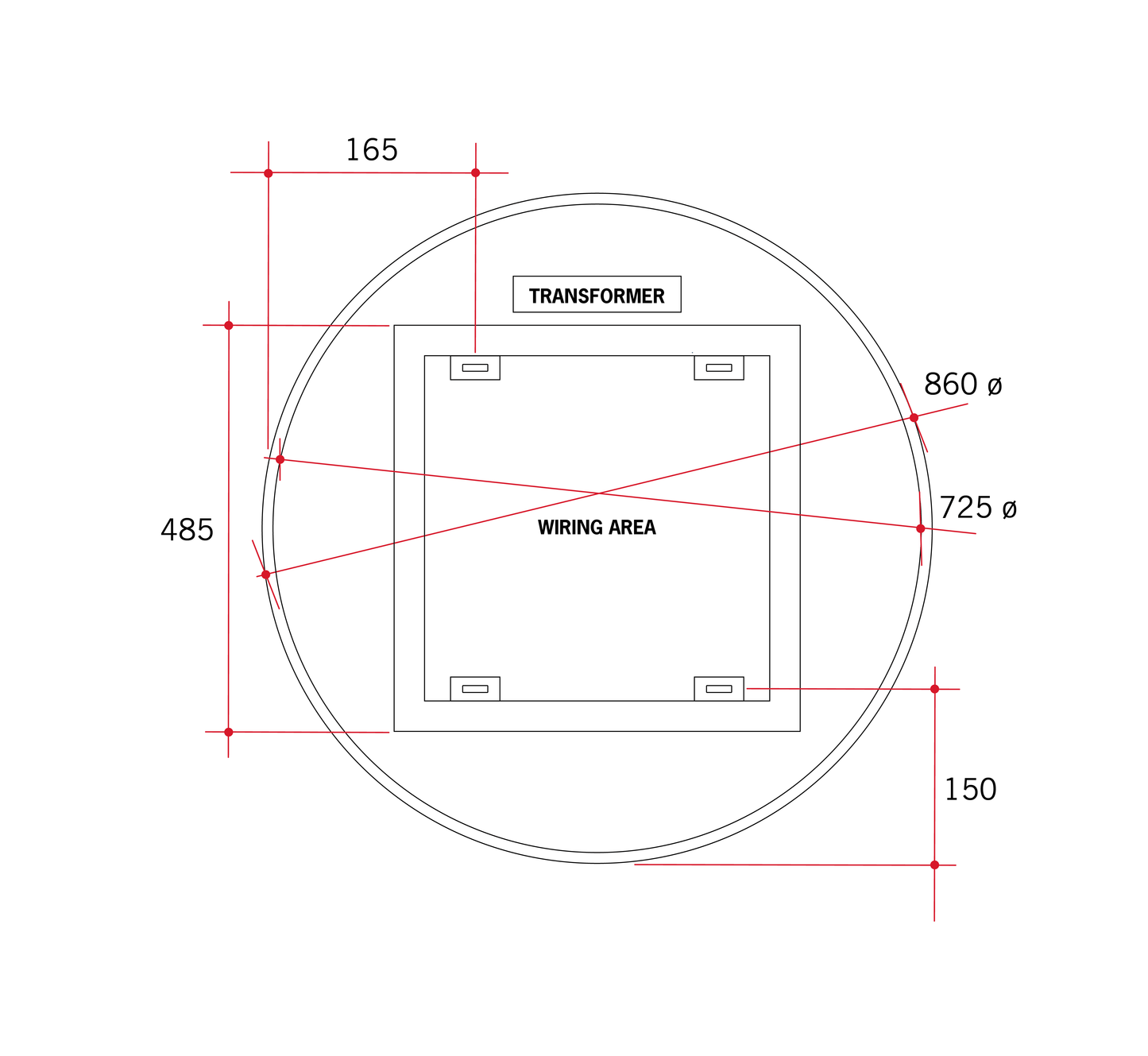 Thermogroup Backlit Round Mirror With Warm Light 900mmØ 80Watts