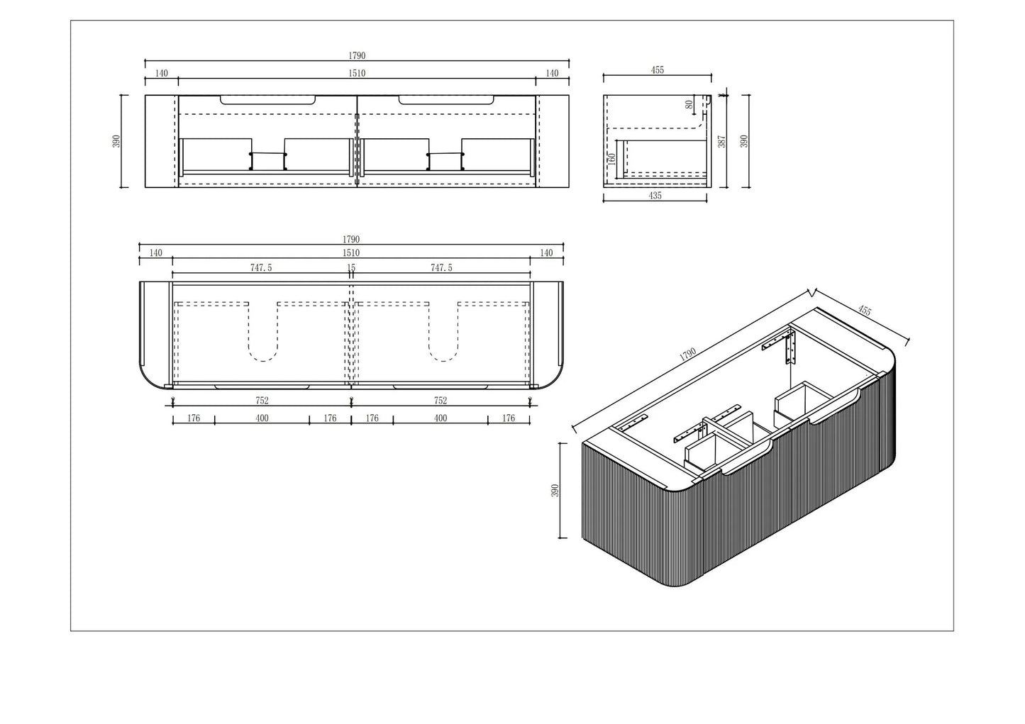 Rome 1800mm Wall-Hung Cabinet - Bur Oak - 1800mm / Bur Oak Cabinet & White Stone Top
