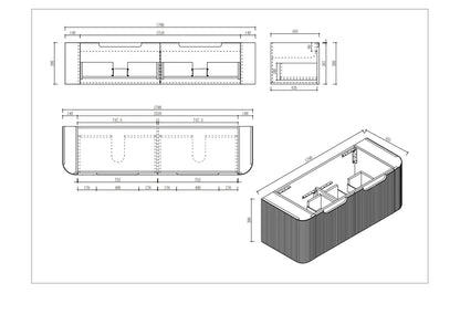 Rome 1800mm Wall-Hung Cabinet - Bur Oak - 1800mm / Bur Oak Cabinet Only
