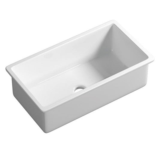 Procida Fireclay Inset/Undermount Sink 813mm x 483mm x 254mm - Gloss White / Single