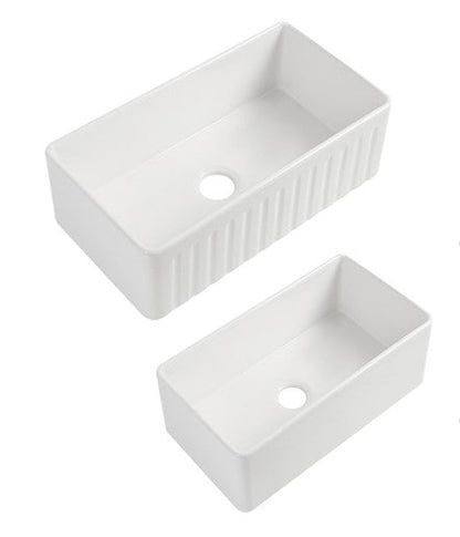 Rocca Fine Fireclay Farm House Buttler Sink 835mm x 459mm x 254mm - Gloss White / Double