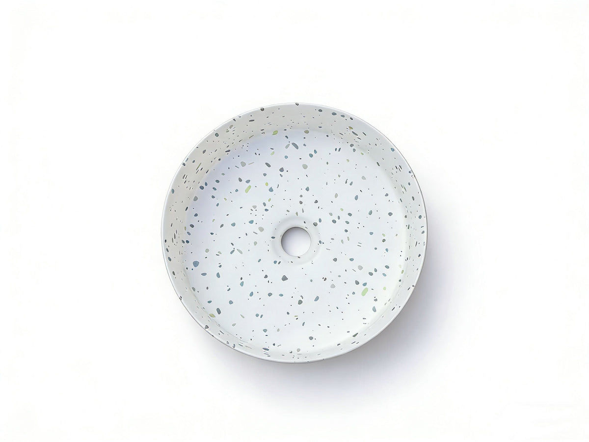 Sasso 36 Counter-top Round Basin - White Terrazzo