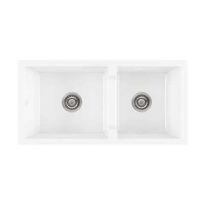 Oliveri Sicily Fireclay Farmhouse 1 & 3/4 Bowl Countertop or Undermount Sink White