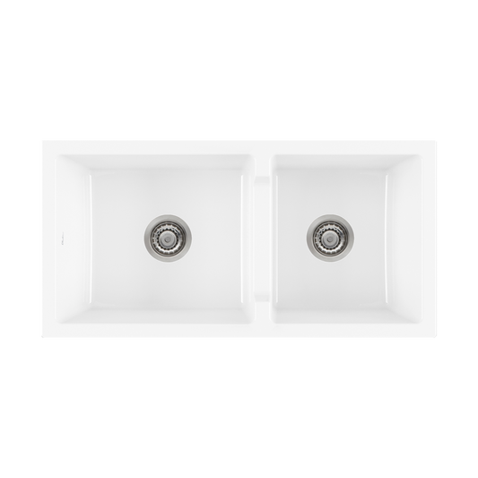 Oliveri Sicily Fireclay Farmhouse 1 & 3/4 Bowl Countertop or Undermount Sink White