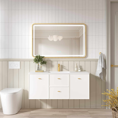 Seattle 1200mm Wall-Hung Cabinet - Matt White - 1200mm / Matt White Cabinet + Black Stone Top