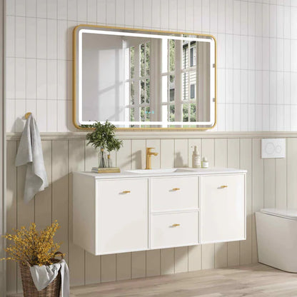 Seattle 1200mm Wall-Hung Cabinet - Matt White - 1200mm / Matt White Cabinet + Luna White Stone Top