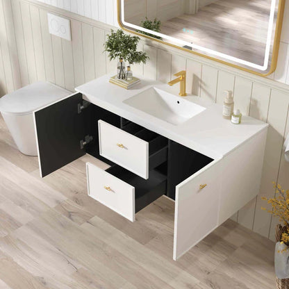 Seattle 1200mm Wall-Hung Cabinet - Matt White - 1200mm / Matt White Cabinet + Carrara White Stone Top