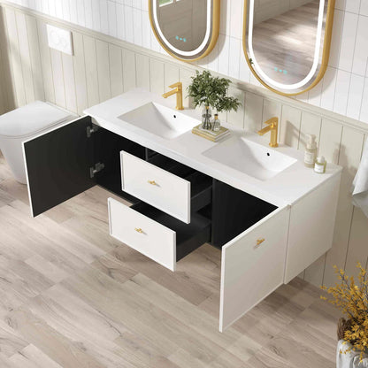 Seattle 1500mm Wall-Hung Cabinet - Matt White - 1500mm / Matt White Cabinet + Carrara White Stone Top