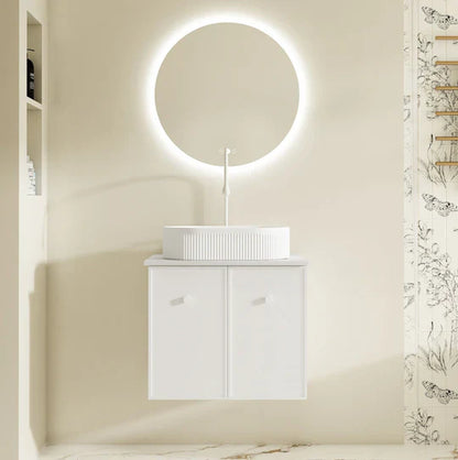 Seattle 600mm Wall-Hung Cabinet - Matt White - 600mm / Matt White Cabinet + Black Stone Top