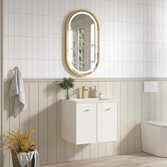 Seattle 600mm Wall-Hung Cabinet - Matt White - 600mm / Matt White Cabinet + Luna White Stone Top
