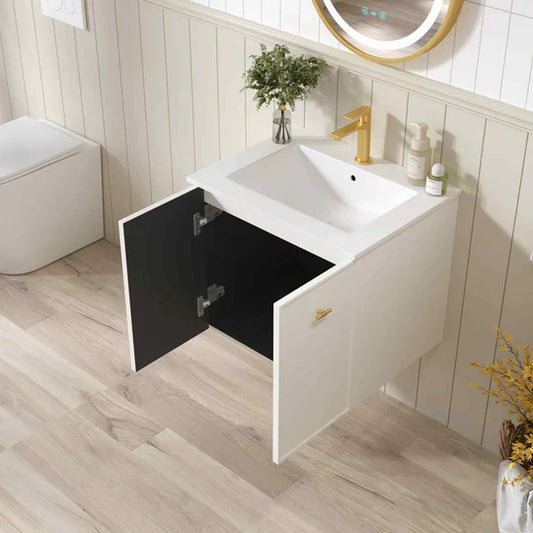 Seattle 600mm Wall-Hung Cabinet - Matt White - 600mm / Matt White Cabinet + Ceramic Top
