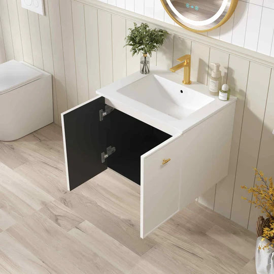Seattle 600mm Wall-Hung Cabinet - Matt White - 600mm / Matt White Cabinet + Carrara White Stone Top