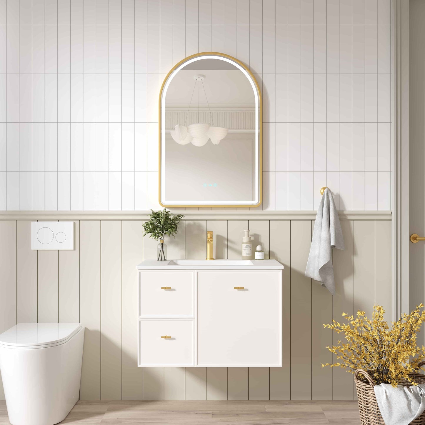Seattle 750mm Wall-Hung Cabinet - Matt White - 750mm / Matt White Cabinet + Black Stone Top