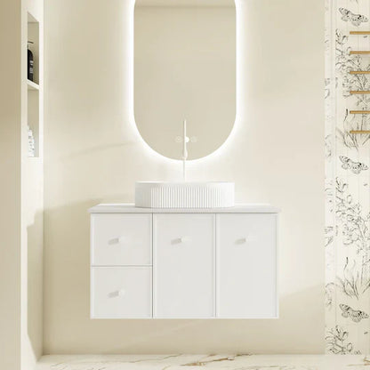 Seattle 900mm Wall-Hung Cabinet - Matt White - 900mm / Matt White Cabinet + Ceramic Top