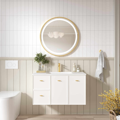 Seattle 900mm Wall-Hung Cabinet - Matt White - 900mm / Matt White Cabinet + Black Stone Top
