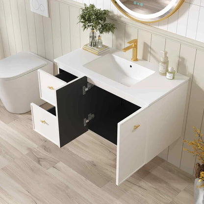 Seattle 900mm Wall-Hung Cabinet - Matt White - 900mm / Matt White Cabinet + Carrara White Stone Top