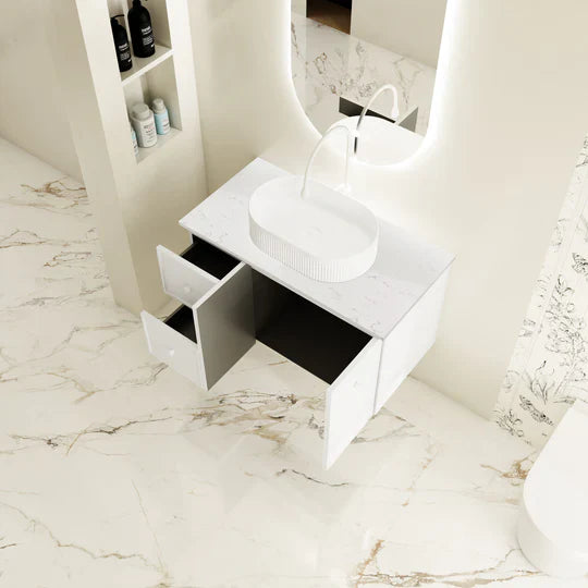 Seattle 900mm Wall-Hung Cabinet - Matt White - 900mm / Matt White Cabinet + Ceramic Top