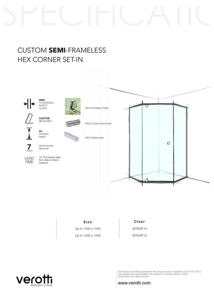 Custom Semi-Frameless Hex Corner Set-In - Up to 1000 x 1000 / TruClear+