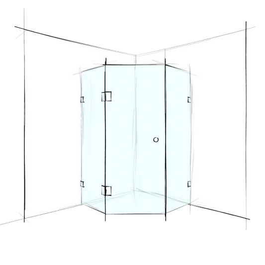 Custom Frameless Hex Corner Set-In - Up to 1200 x 1200 / Clear / Bracket