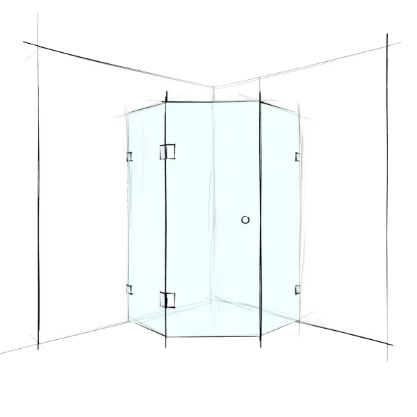 Custom Frameless Hex Corner Set-In - Up to 1000 x 1000 / Bronze / Bracket