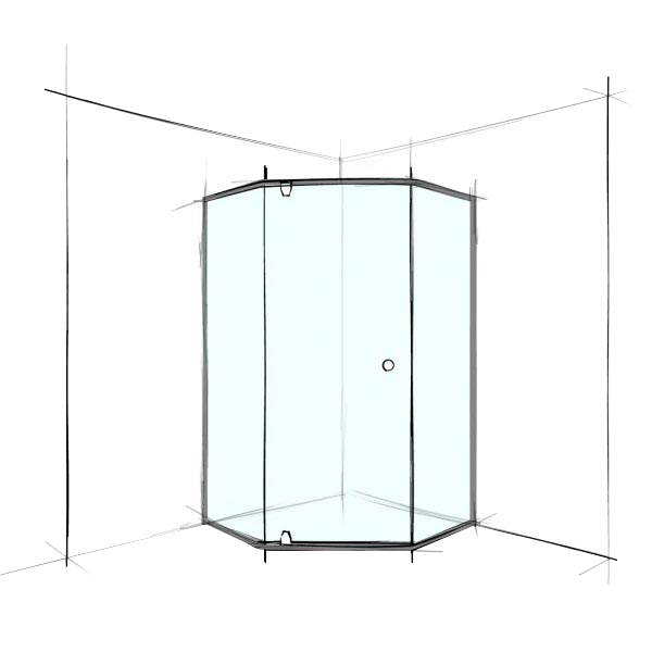 Custom Semi-Frameless Hex Corner Set-In - Up to 1000 x 1000 / Clear