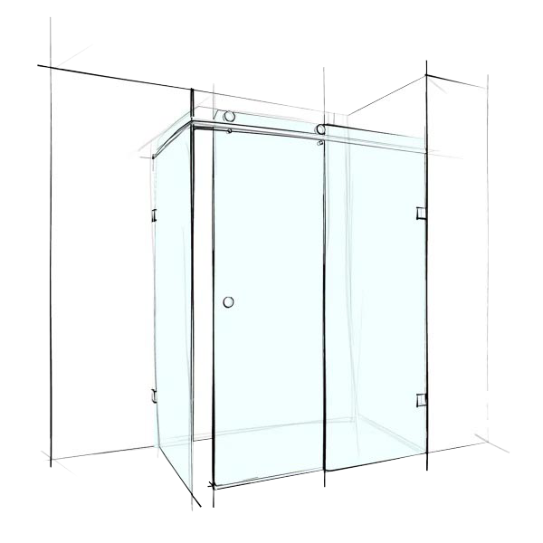 Custom Frameless Sliding Square Corner Set-In - Up to 1000 x 1000 / Clear / Bracket