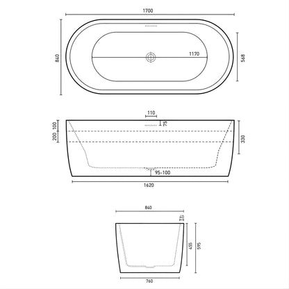 DECINA SHERATON FREESTANDING BATH WITH INTEGRATED OVERFLOW  1600MM