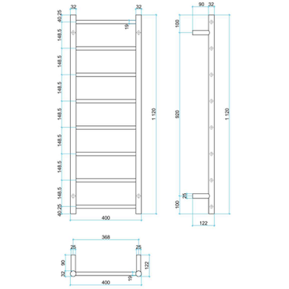 Thermogroup 240V Straight 420 Round Ladder Heated Towel Rail