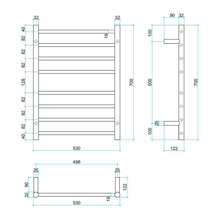 Thermogroup 240V Straight 530 Round Ladder Heated Towel Rail