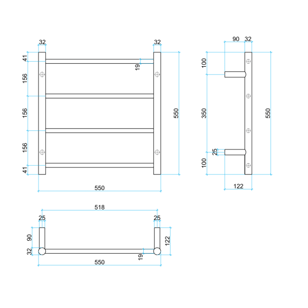 Thermorail 240V Round 550 Ladder Heated Towel Rail