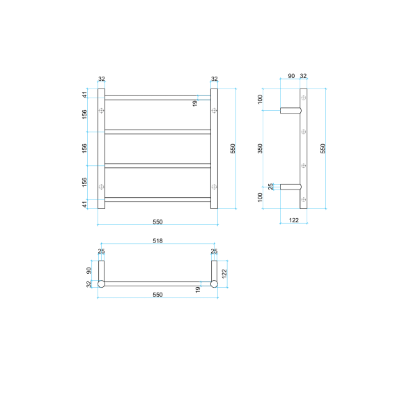 Thermorail 240V Round 550 Ladder Heated Towel Rail