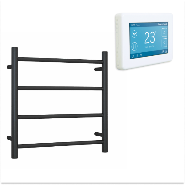 Thermorail 240V Straight 550 Round Heated Towel Ladder w/White Dual Control Thermostat