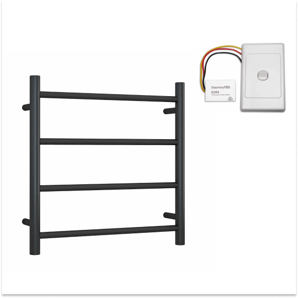 Thermorail 240V Straight 550 Round Heated Towel Ladder w/Eco Timer