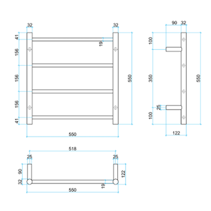 Thermorail 240V Heated Towel Rail 550 x 550mm