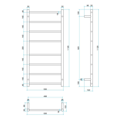 Thermogroup Straight 530 Round Ladder Heated Towel Rail