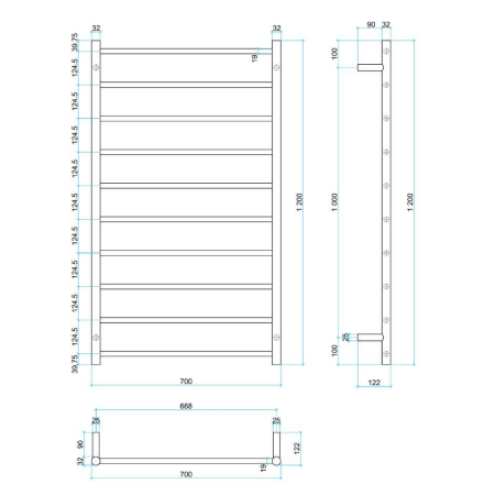 Thermorail 240V Straight 700 Round Ladder Heated Towel Rail