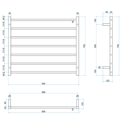 Thermorail 240V Straight 900 Round Ladder Heated Towel Rail