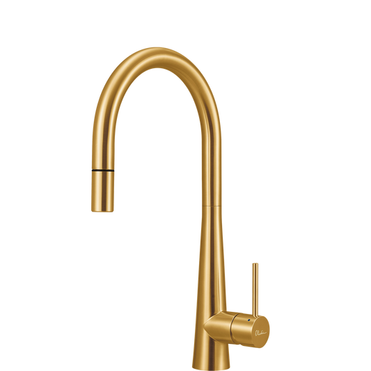 Oliveri Essente Stainless Steel Goose Neck Pull Out Mixer Brushed Gold